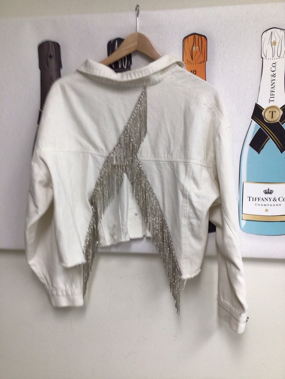 White Cropped Jacket with Silver Fringe Accent